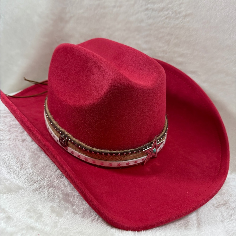 Red Cowgirl Hat with Star Band - Picture 6 of 6